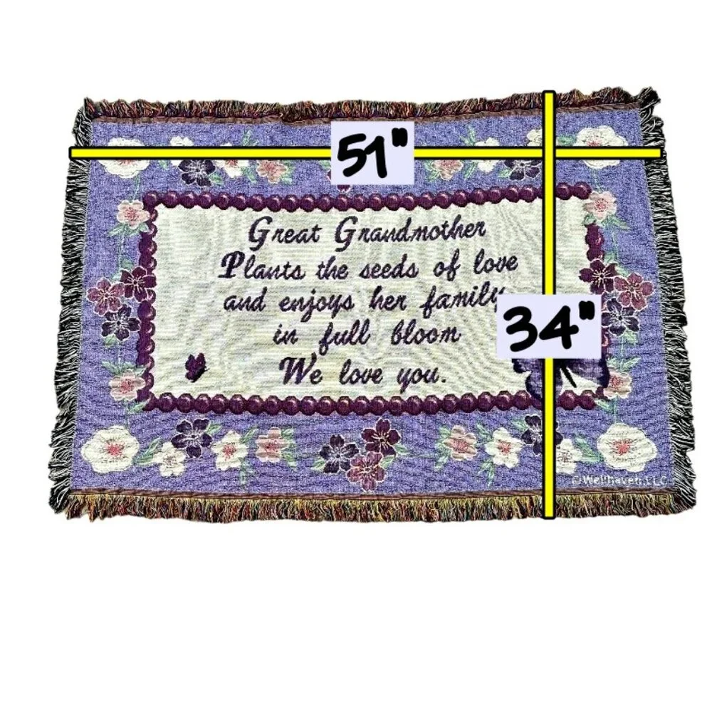 Great Grandmothers Love Woven Tapestry Style Throw Blanket Purple Butterflies